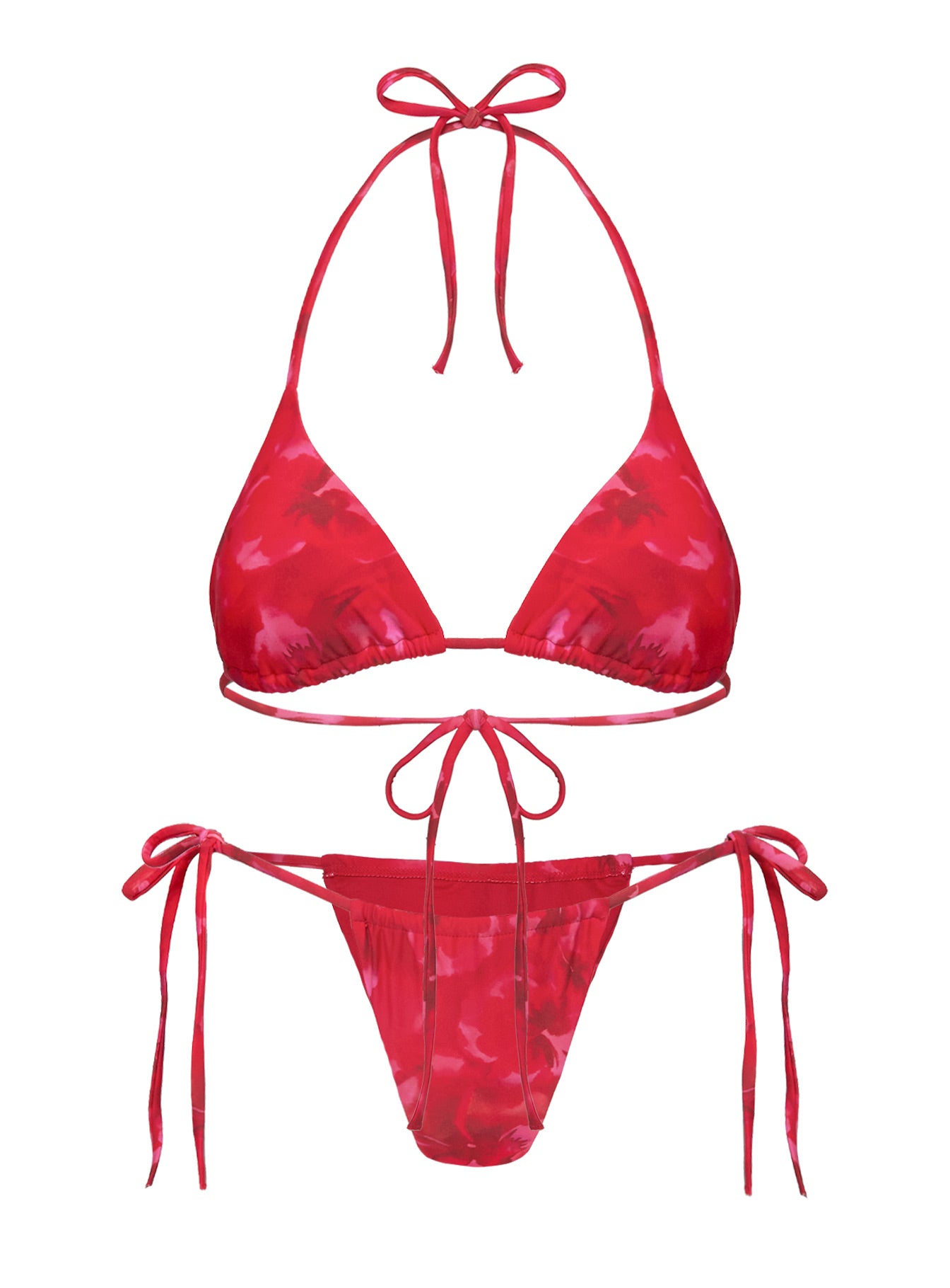 Jenner Tie Side Ruched Bikini Bottom Red Floral